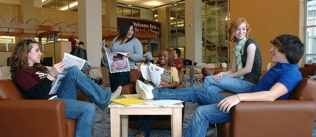 students meeting at library